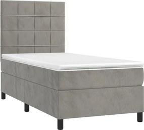 vidaXL Κρεβάτι Boxspring με Στρώμα &amp; LED Αν.Γκρι 80x200 εκ. Βελούδινο