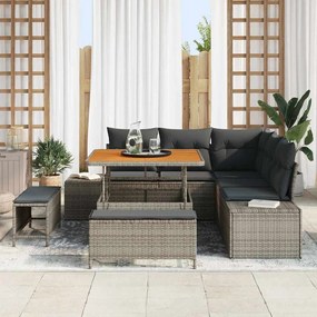 vidaXL Σετ Καναπέ Κήπου με μαξιλάρι 8 pcs Γκρι Πολυ ράταν