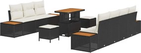 vidaXL Σετ Καναπέ Κήπου με μαξιλάρι 10 pcs Μαύρο Πολυ ράταν