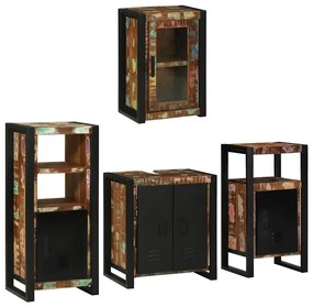 vidaXL Σετ Επίπλων Μπάνιου 4 pcs Πολύχρωμο Στερεό ανακτημένο ξύλο