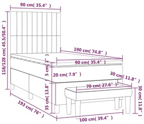 Κρεβάτι Boxspring με Στρώμα Σκούρο Καφέ 90x190 εκ. Υφασμάτινο - Καφέ