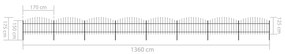 vidaXL Κάγκελα Περίφραξης με Λόγχες Μαύρα (1-1,25) x 13,6 μ. Ατσάλινα