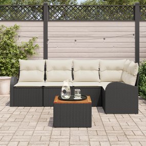 vidaXL Σετ 6 Τεμαχίων Καναπέ Κήπου με Μαξιλάρια Μαύρο Πολυ Ράτα Ακακίας