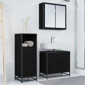 vidaXL Σετ Επίπλων Μπάνιου με ράφι 3 pcs Μαύρη Οξυά Επεξεργασμένο ξύλο
