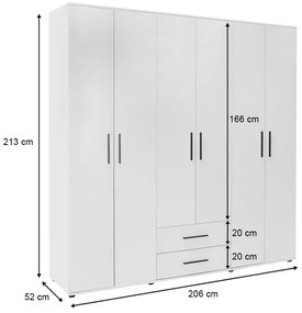 Ντουλάπα ρούχων Bianco Megapap εξάφυλλη χρώμα λευκό 206x52x213εκ.