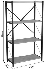 Βιβλιοθήκη Jackrey pakoworld oak μελαμίνης-μαύρο μέταλλο 60x30x114εκ