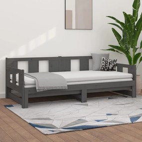 vidaXL Καναπές Κρεβάτι Συρόμενος Γκρι 2x(80x200) εκ. από Μασίφ Πεύκο