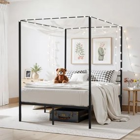VEVOR Full Size Canopy Bed Frame Metal Canopy Bed with Four Posters Black