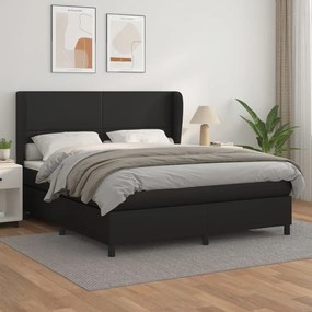 Κρεβάτι Boxspring με Στρώμα Μαύρο 160x200εκ.από Συνθετικό Δέρμα - Μαύρο
