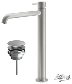 La Torre ELLE 316 inox Brushed Μπαταρία Νιπτήρος υψηλή+Βαλβίδα νιπτήρος clic - clac 35016-111 N0338-111