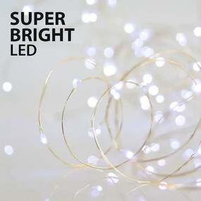 Fairy Lights Λαμπάκια 100 mini Led White Super Bright Ασημί Χαλκός Μετασχηματιστής,Προέκταση 5m Magic Christmas 600-11702