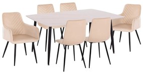Σετ Τραπεζαρίας RAVEN C21070.01 7τεμ. Κεραμική Επιφάνεια - 4 Καρέκλες &amp; 2 Πολυθρόνες Εκρού 160x80x74 εκ.