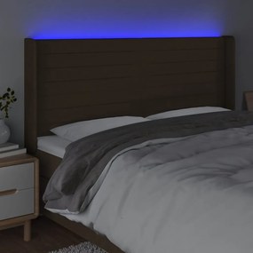 Κεφαλάρι Κρεβατιού LED Σκούρο Καφέ 203x16x118/128εκ. Υφασμάτινο 3124213