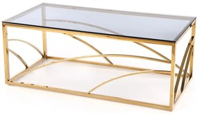 Τραπεζάκι σαλονιού Houston 988, Χρυσό, 45x60x120cm, Επεξεργασμένο γυαλί, Γωνιακός