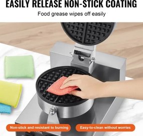 VEVOR Commercial Waffle Maker Round Waffle Iron Baker Machine Non-Stick 1230W