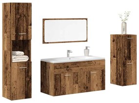 Σετ Επίπλων Μπάνιου 4Τεμαχίων Παλιό Ξύλο από Επεξεργασμένο Ξύλο