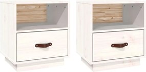 vidaXL Κομοδίνα 2 τεμ. Λευκό 40x34x45 εκ. από Μασίφ Ξύλο Πεύκου