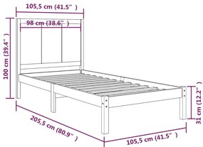 vidaXL Σκελετός Κρεβατιού Χωρίς Στρώμα 100x200 εκ. Μασίφ Πεύκο