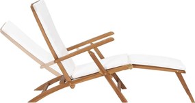 vidaXL Ξαπλώστρα Λευκό Κρεμ από Μασίφ Ξύλο Teak με Μαξιλάρι