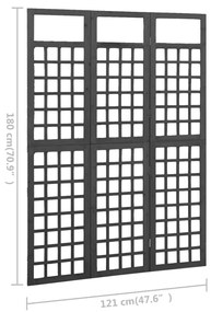 vidaXL Διαχωριστικό Δωμ./Καφασωτό 3 Πάνελ Μαύρο 121x180 εκ Ξύλο Ελάτης