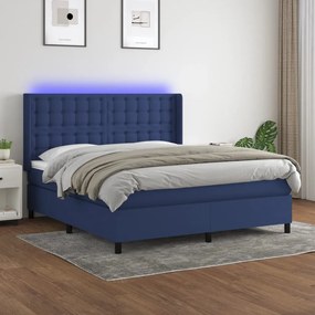 Κρεβάτι Boxspring με Στρώμα & LED Μπλε 180x200 εκ. Υφασμάτινο