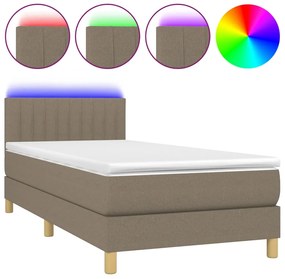 vidaXL Κρεβάτι Boxspring με Στρώμα &amp; LED Taupe 90x190 εκ. Υφασμάτινο