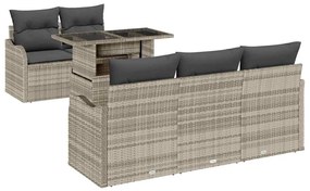 vidaXL Σετ Καναπέ Κήπου με μαξιλάρι 6 pcs Ανοιχτό γκρι Πολυ ράταν