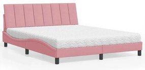 vidaXL Κρεβάτι με Στρώμα Hanko Ροζ 160x200 εκ. Βελούδινο