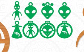 Σετ των 3 Intra απο ξύλο plywood 3mm-4mm πάχος κομμένο Χριστουγεννιάτικο Στολίδι Alien Δίασταση 8x8 cm INTRAFABR-21445145