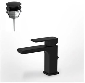 Eurorama Quadra Black Matt Μπαταρία Νιπτήρος με Aυτόματη Βαλβίδα+Βαλβίδα νιπτήρος clic - clac