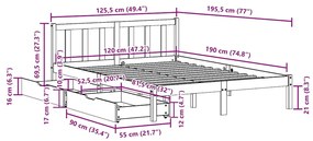 ΣΚΕΛΕΤΟΣ ΚΡΕΒΑΤΙΟΥ ΧΩΡΙΣ ΣΤΡΩΜΑ 120X190 ΕΚ ΜΑΣΙΦ ΞΥΛΟ ΠΕΥΚΟΥ 3301463