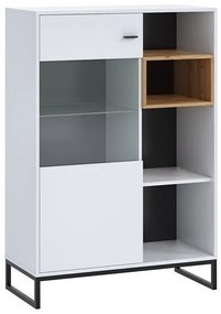 Βιτρίνα Providence J107, Artisan δρυς, Άσπρο, Με πόρτες, 130x90x40cm
