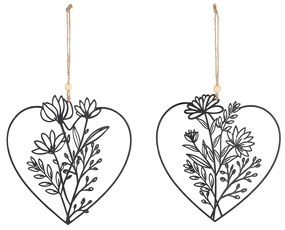 Διακοσμητικό Κρεμαστό ArteLibre Καρδιά Λουλούδια Μαύρο Μέταλλο 18.5x19cm Σε 2 Σχέδια