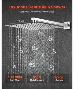 VEVOR Shower Faucet Set 12&quot; Square Rain Shower Head and Hand Set Brushed Nickel