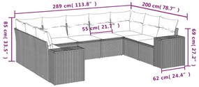 vidaXL Σαλόνι Κήπου Σετ 9 Τεμαχίων Γκρι Συνθετικό Ρατάν με Μαξιλάρια