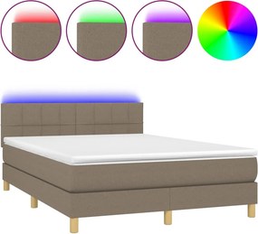 vidaXL Κρεβάτι Boxspring με Στρώμα &amp; LED Taupe 140x190 εκ. Υφασμάτινο
