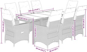 vidaXL Σετ Τραπεζαρίας Κήπου 9 τεμ. Γκρι Συνθ. Ρατάν με Μαξιλάρια