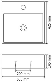 Νιπτήρας με Οπή Βρύσης Λευκός 60,5 x 42,5 x 14,5 εκ. Κεραμικός - Λευκό