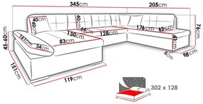 Γωνιακός Καναπές Comfivo 150, Λειτουργία ύπνου, Αποθηκευτικός χώρος, 345x205x76cm, 175 kg, Πόδια: Πλαστική ύλη | Epipla1.gr
