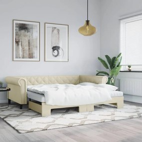 vidaXL Καναπές Κρεβάτι Συρόμενος Κρεμ 90 x 200 εκ. από Συνθετικό Δέρμα