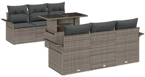 vidaXL Σετ Καναπέ Κήπου με μαξιλάρι 7 pcs Γκρι Πολυ ράταν