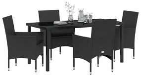 vidaXL Σέτ φαγητού για κήπο με μαξιλάρι 5 pcs Μαύρο Πολυ ράταν