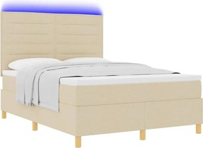 vidaXL LED Κρεβάτι με βάθρο με στρώμα Κρεμ 140 x 200 cm ύφασμα
