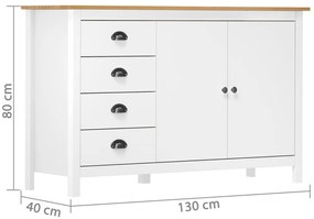 vidaXL Μπουφές Hill Λευκός 130x40x80 εκ. από Μασίφ Ξύλο Πεύκου