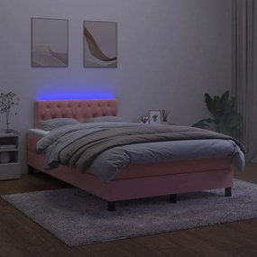 vidaXL Κρεβάτι Boxspring με Στρώμα & LED Ροζ 120x190 εκ. Βελούδινο