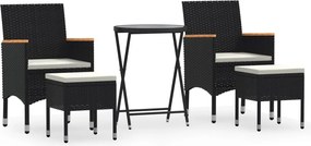 vidaXL Σετ Επίπλων Bistro Κήπου 5 τεμ. Μαύρο Συνθ. Ρατάν/Ψημένο Γυαλί