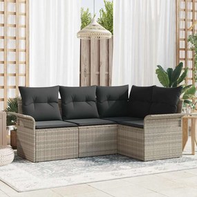 vidaXL Σετ Καναπέ Κήπου με μαξιλάρι 4 pcs Ανοιχτό γκρι Πολυ ράταν