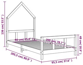 Πλαίσιο Παιδικού Κρεβατιού Μαύρο 90x200 εκ. Μασίφ Ξύλο Πεύκου - Μαύρο