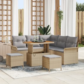 vidaXL Σετ Κήπου 8 Τεμαχίων με Μαξιλάρια Μπεζ από Πολυ Ράττανα Ακακίας.