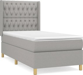 vidaXL Κρεβάτι Boxspring με Στρώμα Ανοιχτό Γκρι 90x200 εκ. Υφασμάτινο